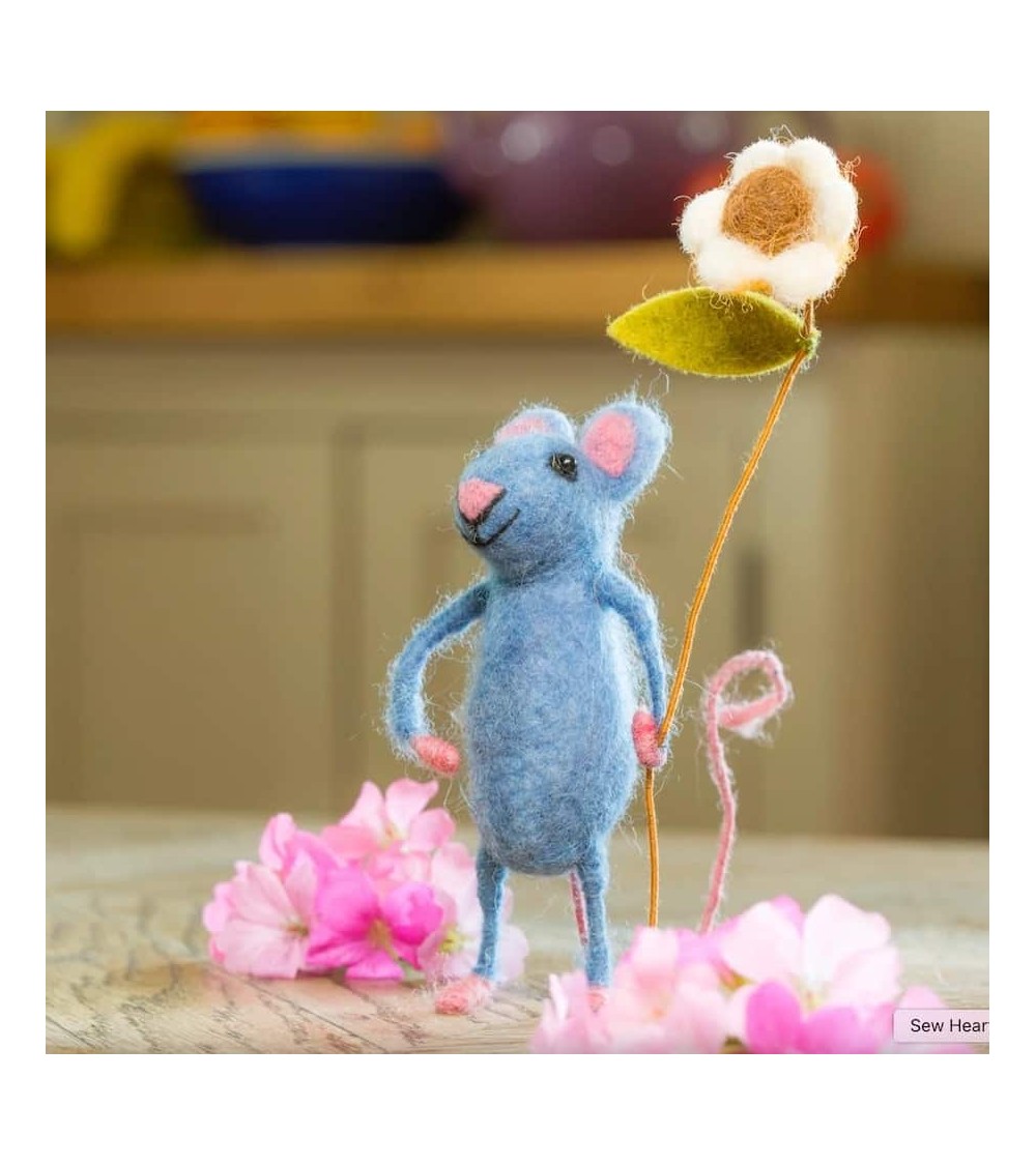 Topolino blu con un fiore - Oggetto decorativo Sew Heart Felt particolari kitatori svizzera