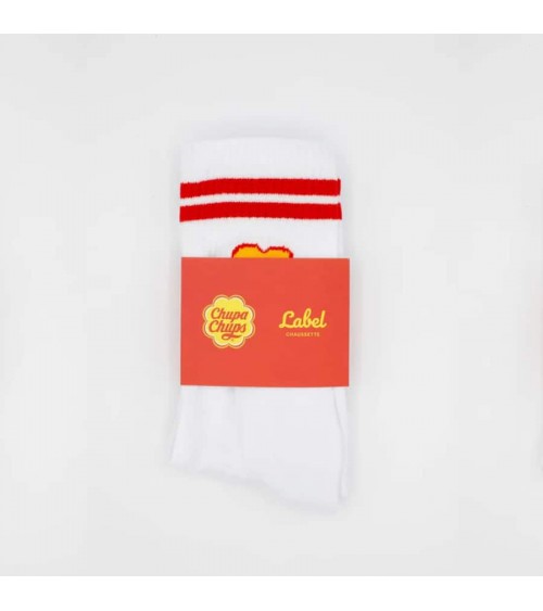 Chupa Chups - Chaussettes de sport blanches rayures rouges Label Chaussette jolies pour femme originales pour homme chausset ...