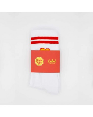 Chupa Chups - Chaussettes de sport blanches rayures rouges Label Chaussette jolies pour femme originales pour homme chausset ...