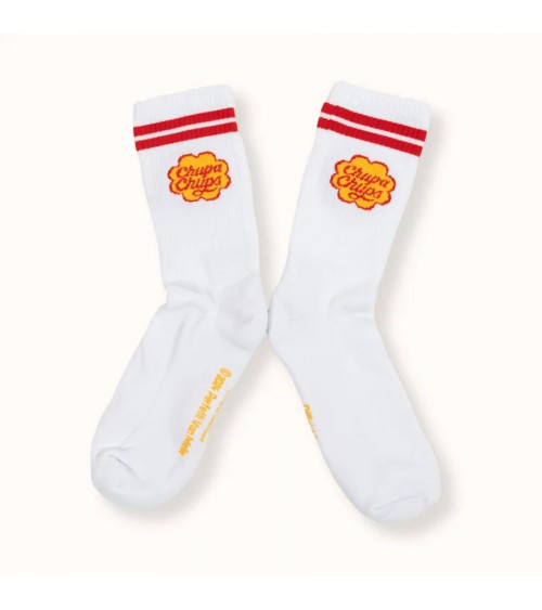 Chupa Chups - Sportsocken, weisse Socken mit roten Streifen Label Chaussette socke kuschelsocken für damen lustig herren farb...