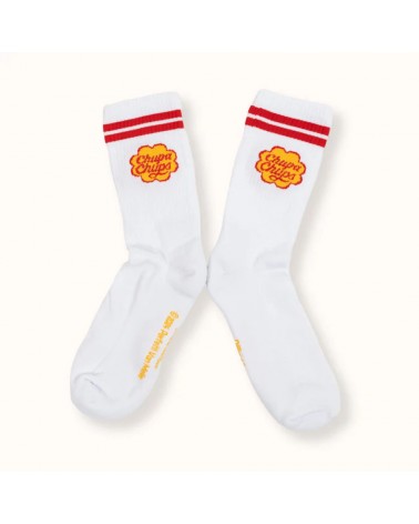 Chupa Chups - Chaussettes de sport blanches rayures rouges Label Chaussette jolies pour femme originales pour homme chausset ...
