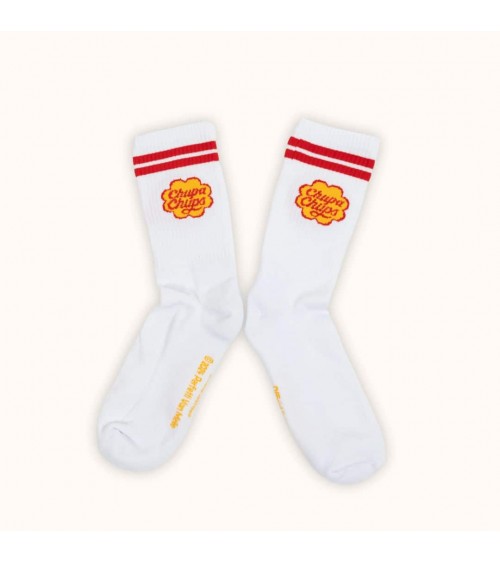 Chupa Chups - Chaussettes de sport blanches rayures rouges Label Chaussette jolies pour femme originales pour homme chausset ...