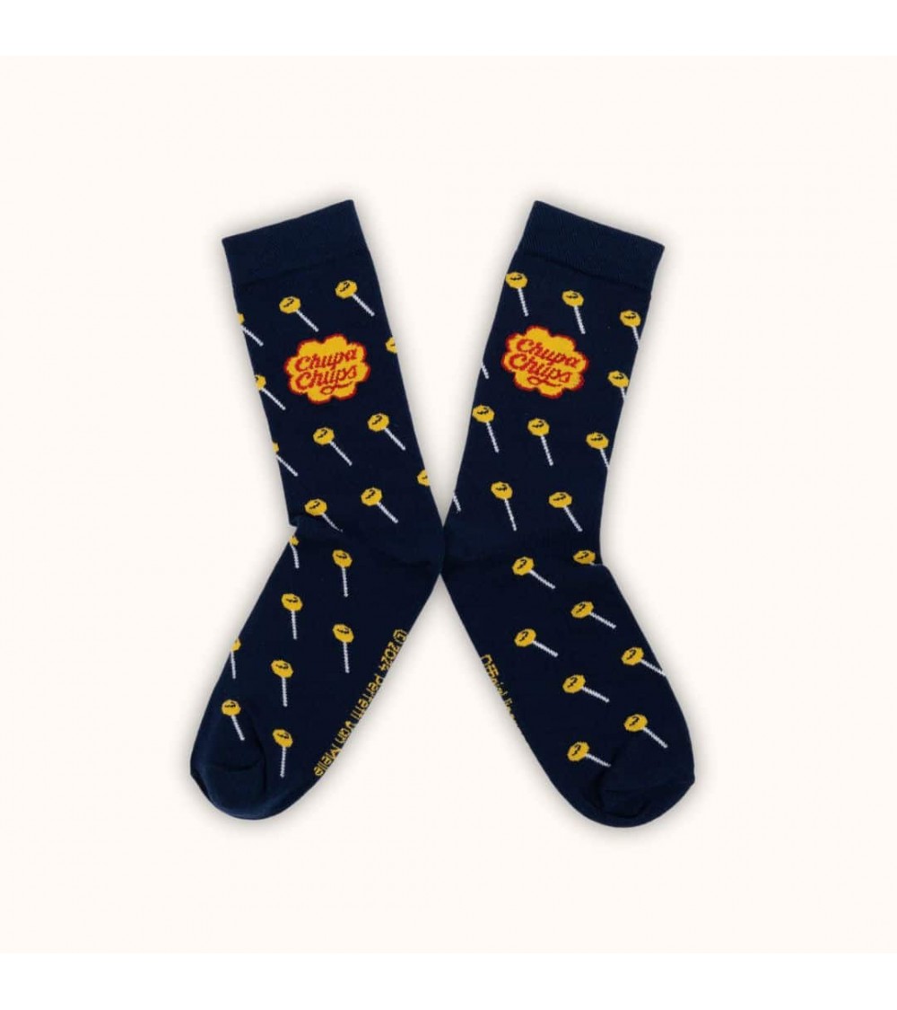 Chupa Chups - Calze blu in cotone Label Chaussette calze da uomo per donna divertenti simpatici particolari