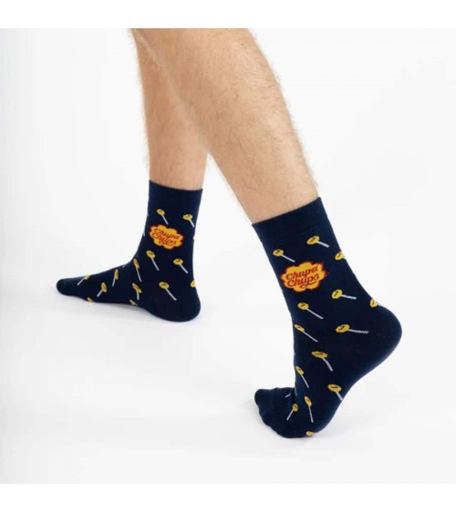 Chupa Chups - Calze blu in cotone Label Chaussette calze da uomo per donna divertenti simpatici particolari