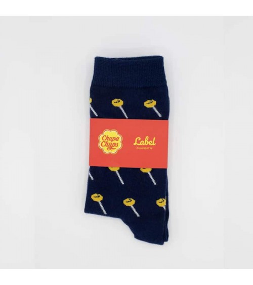 Chupa Chups - Calze blu in cotone Label Chaussette calze da uomo per donna divertenti simpatici particolari