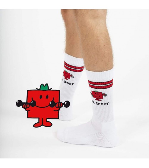 Mr. Sport - Calze sportive bianche Monsieur Madame Label Chaussette calze da uomo per donna divertenti simpatici particolari
