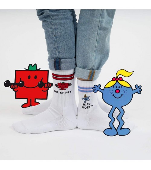 Mr. Sport - Calze sportive bianche Monsieur Madame Label Chaussette calze da uomo per donna divertenti simpatici particolari