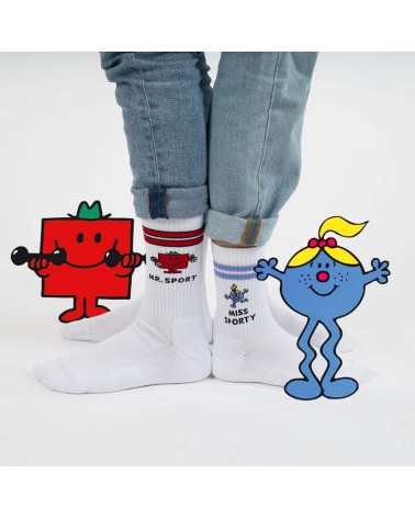 Mr. Sport weisse Socken - Sportsocken Mr. Men and Little Miss Label Chaussette socke kuschelsocken für damen lustig herren fa...