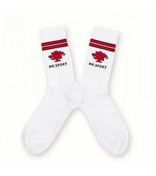 Mr. Sport weisse Socken - Sportsocken Mr. Men and Little Miss Label Chaussette socke kuschelsocken für damen lustig herren fa...
