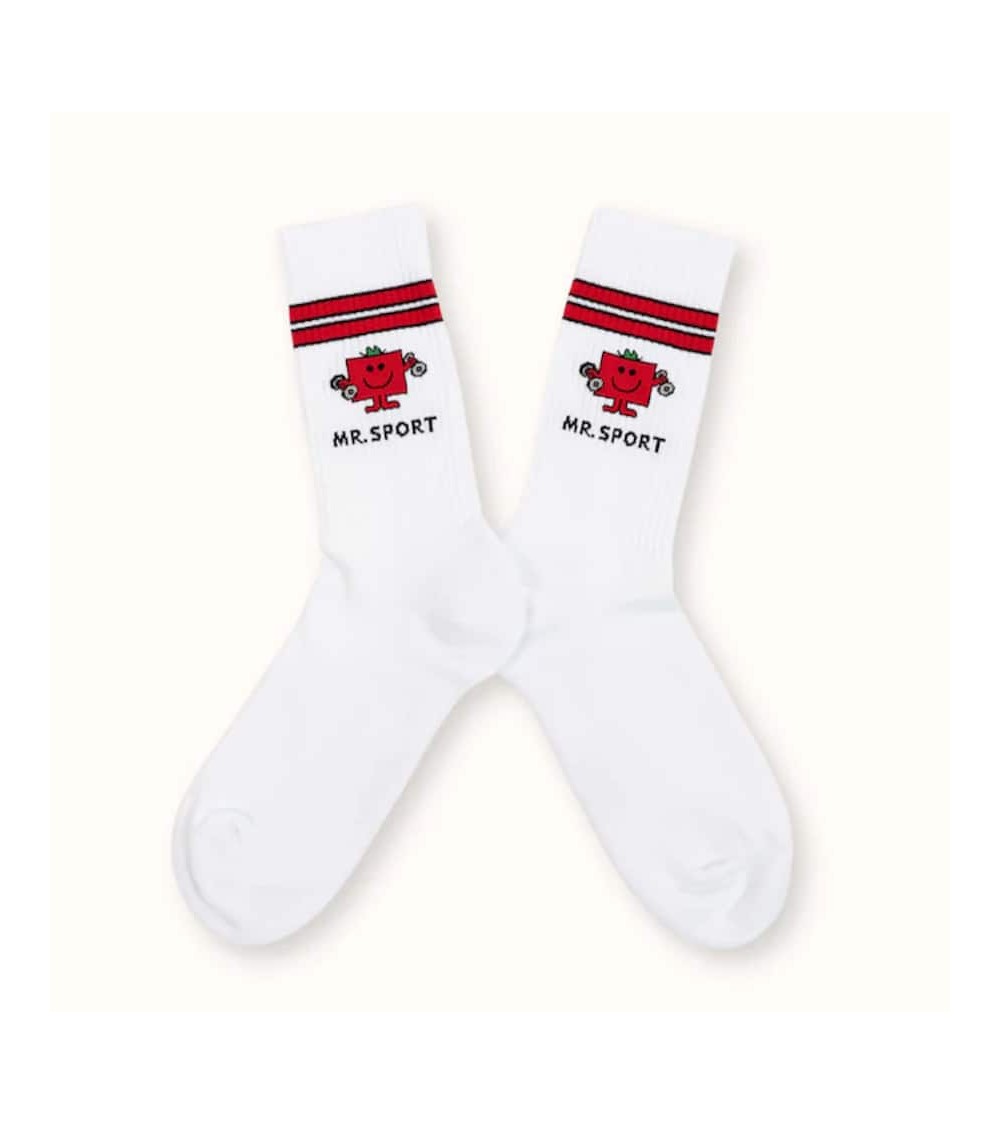 Mr. Sport weisse Socken - Sportsocken Mr. Men and Little Miss Label Chaussette socke kuschelsocken für damen lustig herren fa...
