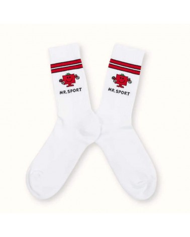 Mr. Sport weisse Socken - Sportsocken Mr. Men and Little Miss Label Chaussette socke kuschelsocken für damen lustig herren fa...