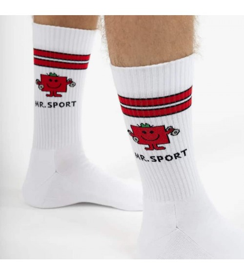 Mr. Sport weisse Socken - Sportsocken Mr. Men and Little Miss Label Chaussette socke kuschelsocken für damen lustig herren fa...