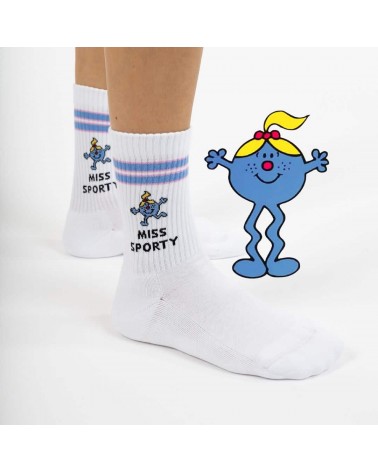 Miss Sporty - Mr. Men and Little Miss White sports socks for women Label Chaussette funny crazy cute cool best pop socks for ...