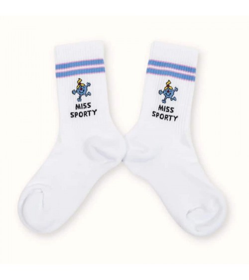 Miss Sporty - Mr. Men and Little Miss White sports socks for women Label Chaussette funny crazy cute cool best pop socks for ...