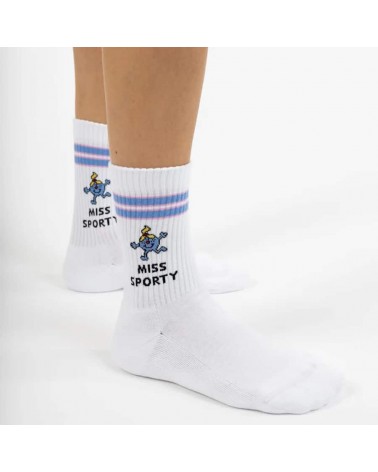 Miss Sporty weisse Socken - Sportsocken Mr. Men and Little Miss Label Chaussette socke kuschelsocken für damen lustig herren ...