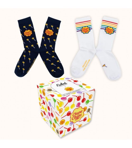 Chupa Chups - Calze blu in cotone Label Chaussette calze da uomo per donna divertenti simpatici particolari