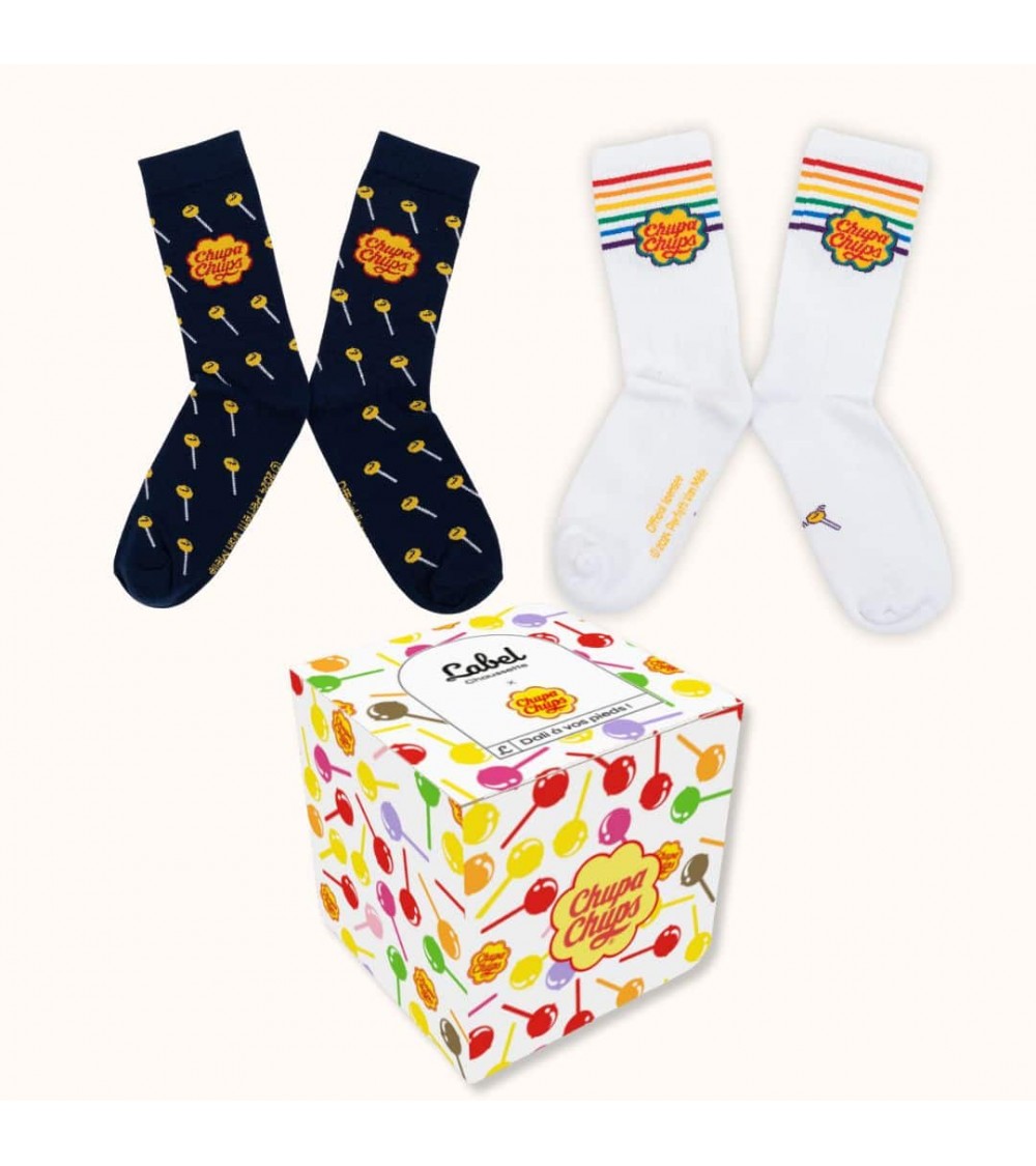 Chupa Chups - Chaussettes bleues en coton Label Chaussette jolies pour femme originales pour homme chausset rigolotes drole S...