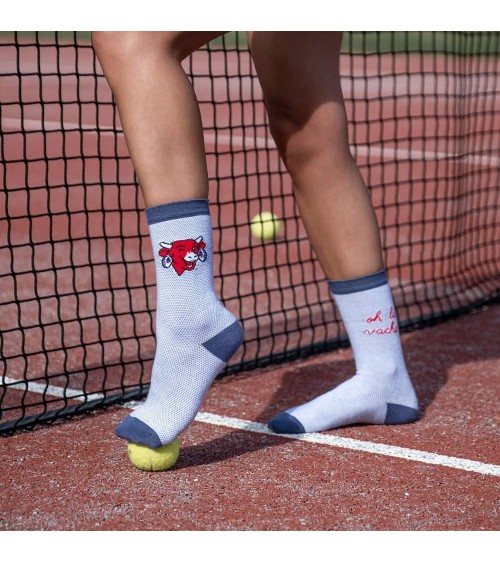 Oh La Vache ! - Chaussettes La vache qui rit - Bleu Label Chaussette jolies pour femme originales pour homme chausset rigolot...