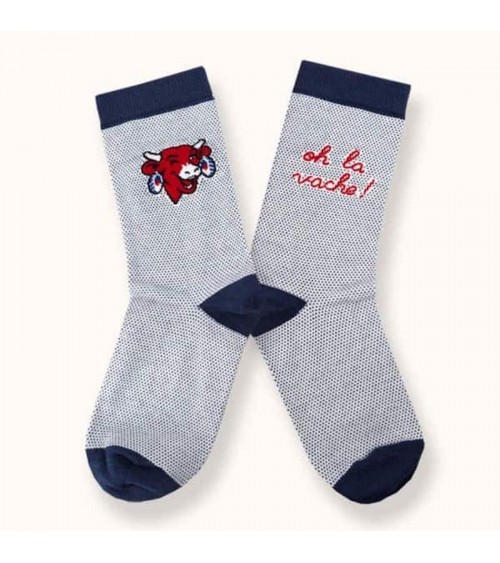 Oh La Vache ! - Chaussettes La vache qui rit - Bleu Label Chaussette jolies pour femme originales pour homme chausset rigolot...