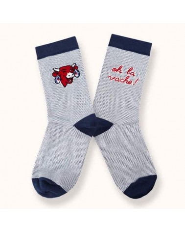 Oh La Vache ! - Lustige Socken La vache qui rit - Blau Label Chaussette socke kuschelsocken für damen lustig herren farbige c...