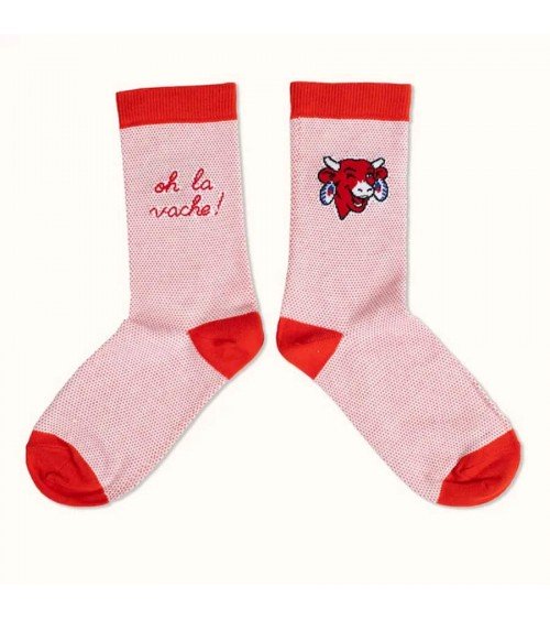 Oh La Vache ! - Chaussettes La vache qui rit - Rouge Label Chaussette jolies pour femme originales pour homme chausset rigolo...