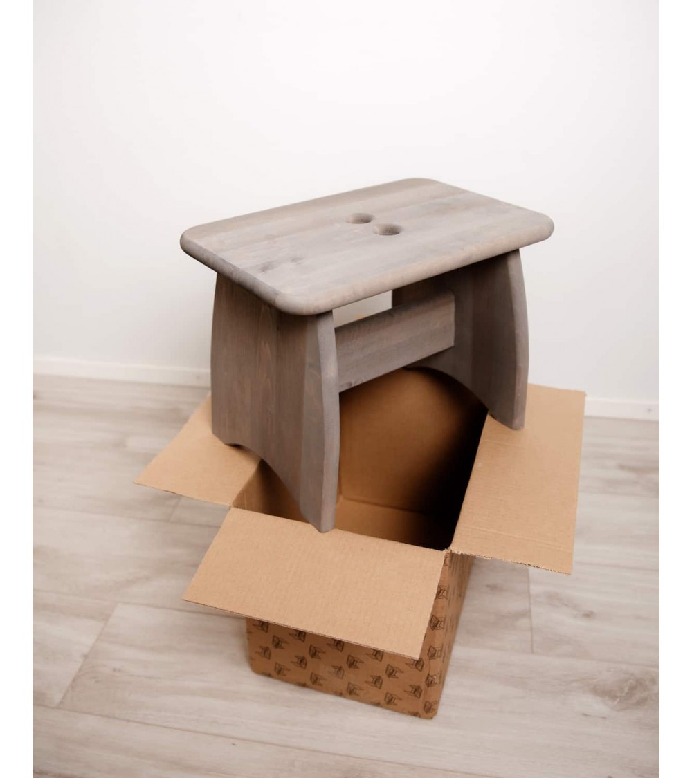 PALLI Alder Grey Oiled - Wooden Stool, Step Stool, Step Ladder EcoFurn
