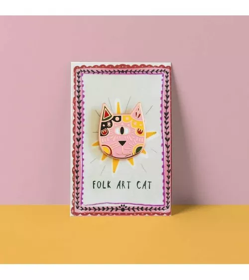 Cat Enamel Pin - Folk Art Cat Meowment Niaski broches and pins hat pin badges collectible