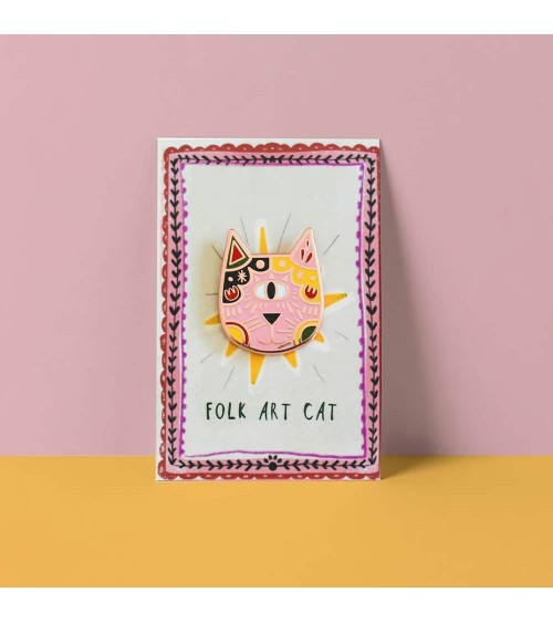Pin's chat - Folk Art Cat Meowment Niaski pins rare métal originaux bijoux suisse