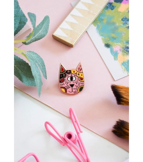 Pin's chat - Folk Art Cat Meowment Niaski pins rare métal originaux bijoux suisse
