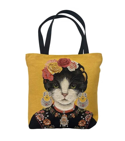 Tote Bag Katzenporträt, Frida Kahlo – Umhängetasche Yapatkwa trendig schweiz kaufen kitatori