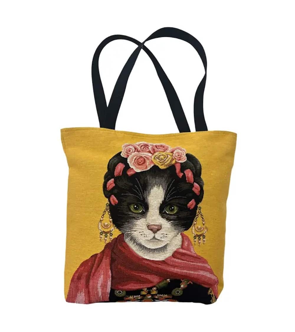 Borsa tote Ritratto di gatto, Frida Kahlo - Borsa a tracolla Yapatkwa originale kitatori