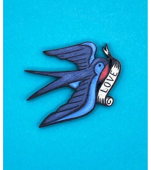 Swallow - Wooden brooch pin Su Owen broches and pins hat pin badges collectible