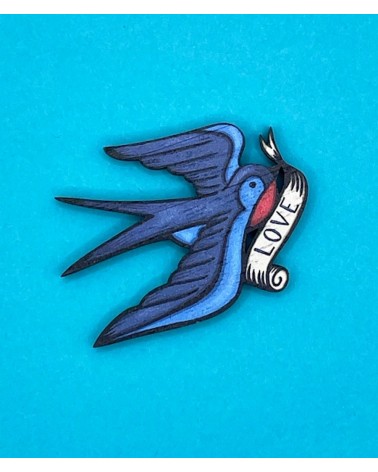 Swallow - Wooden brooch pin Su Owen broches and pins hat pin badges collectible