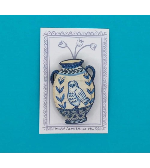Hiboux - Broche en bois, bijoux fantaisie Su Owen pins rare métal originaux bijoux suisse