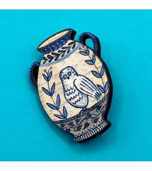 Hiboux - Broche en bois, bijoux fantaisie Su Owen pins rare métal originaux bijoux suisse