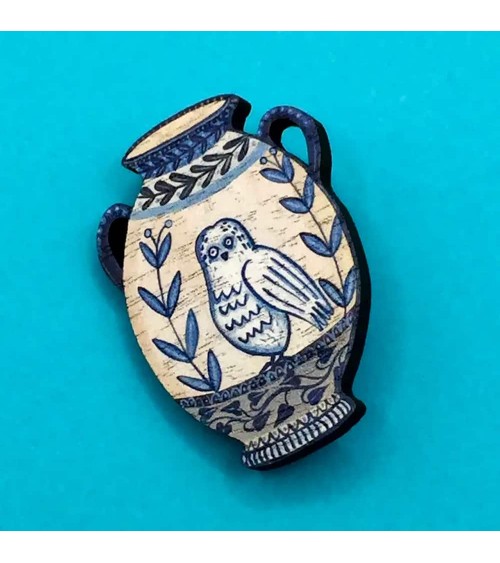 Owl - Wooden brooch pin Su Owen broches and pins hat pin badges collectible
