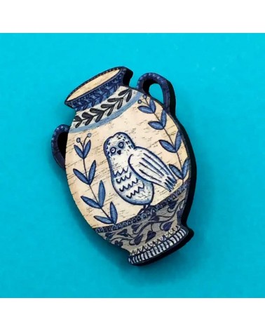 Hiboux - Broche en bois, bijoux fantaisie Su Owen pins rare métal originaux bijoux suisse
