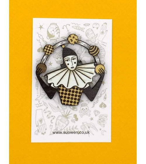 Zirkus Jongleur, Pierrot - Holzbrosche, Brosche aus Holz Su Owen Anstecknadel Ansteckpins pins anstecknadeln kaufen