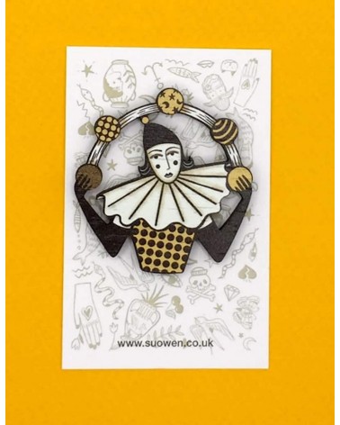 Zirkus Jongleur, Pierrot - Holzbrosche, Brosche aus Holz Su Owen Anstecknadel Ansteckpins pins anstecknadeln kaufen