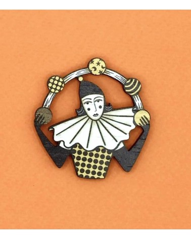 Zirkus Jongleur, Pierrot - Holzbrosche, Brosche aus Holz Su Owen Anstecknadel Ansteckpins pins anstecknadeln kaufen