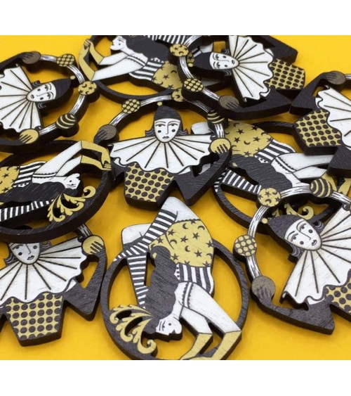 Voltigeur, Zirkusakrobat, Pierrot - Holzbrosche, Brosche aus Holz Su Owen Anstecknadel Ansteckpins pins anstecknadeln kaufen