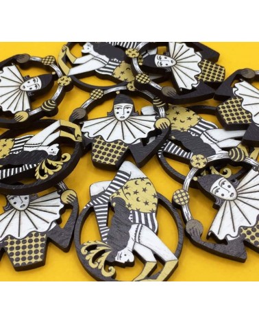 Voltigeur, Zirkusakrobat, Pierrot - Holzbrosche, Brosche aus Holz Su Owen Anstecknadel Ansteckpins pins anstecknadeln kaufen