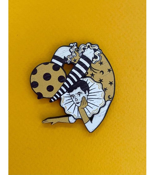 Voltigeur, Zirkusakrobat, Pierrot - Holzbrosche, Brosche aus Holz Su Owen Anstecknadel Ansteckpins pins anstecknadeln kaufen