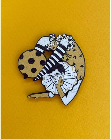 Voltigeur, Zirkusakrobat, Pierrot - Holzbrosche, Brosche aus Holz Su Owen Anstecknadel Ansteckpins pins anstecknadeln kaufen
