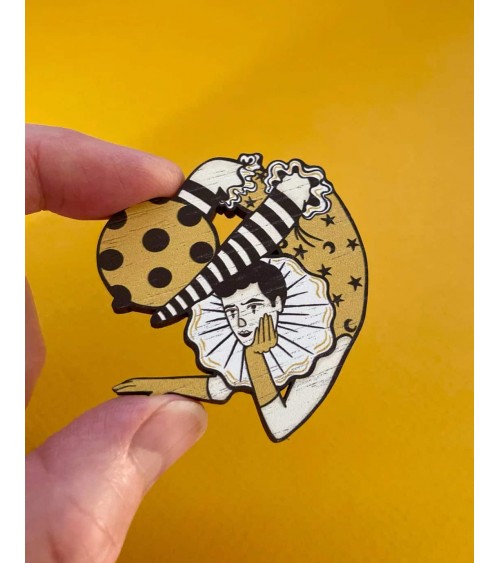 Voltigeur, Zirkusakrobat, Pierrot - Holzbrosche, Brosche aus Holz Su Owen Anstecknadel Ansteckpins pins anstecknadeln kaufen