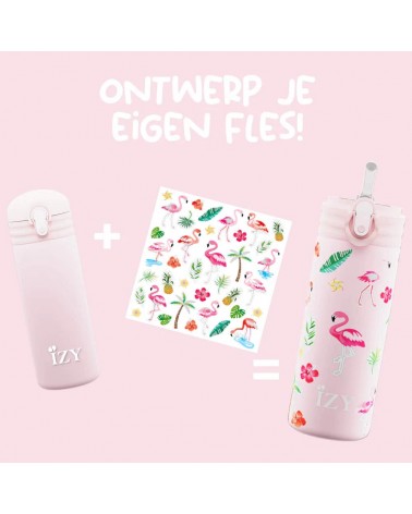 Flamant Rose - Gourde enfant isotherme avec paille IZY Bottles gourde sport metal d eau aluminium thé design