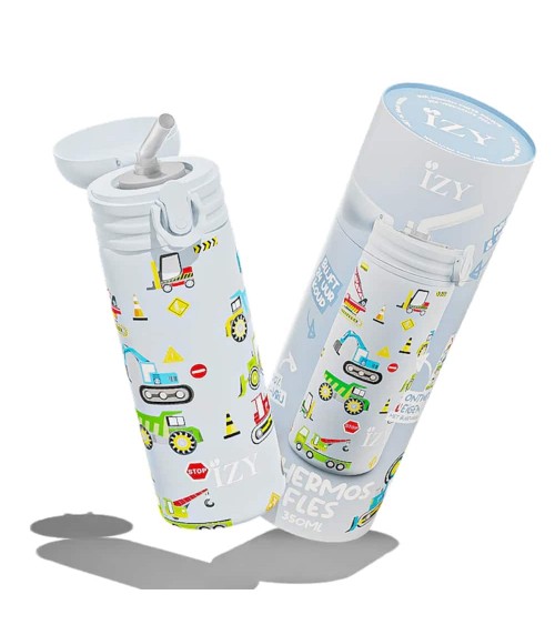 Maschinen & Traktoren - Kinder Thermo Trinkflasche - Blau IZY Bottles trink thermos flaschen wasserflaschen sport kaufen
