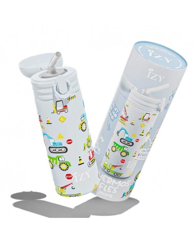 Machines et tracteurs - Gourde enfant isotherme avec paille - Bleu IZY Bottles gourde sport metal d eau aluminium thé design