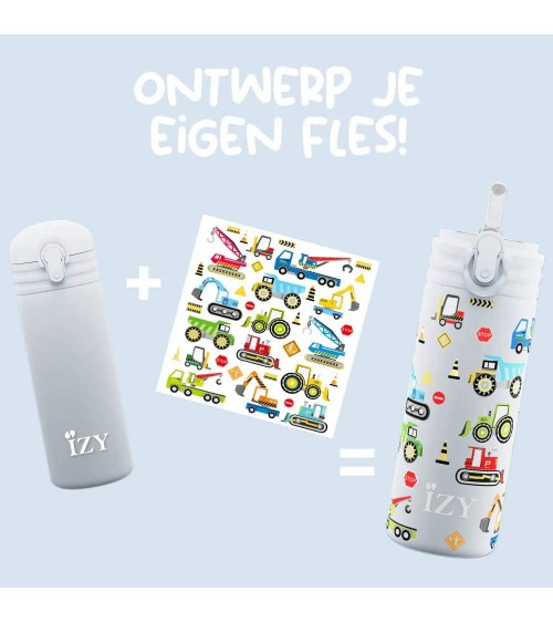 Maschinen & Traktoren - Kinder Thermo Trinkflasche - Blau IZY Bottles trink thermos flaschen wasserflaschen sport kaufen