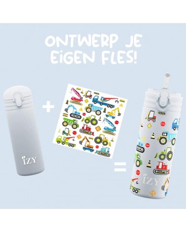 Maschinen & Traktoren - Kinder Thermo Trinkflasche - Blau IZY Bottles trink thermos flaschen wasserflaschen sport kaufen